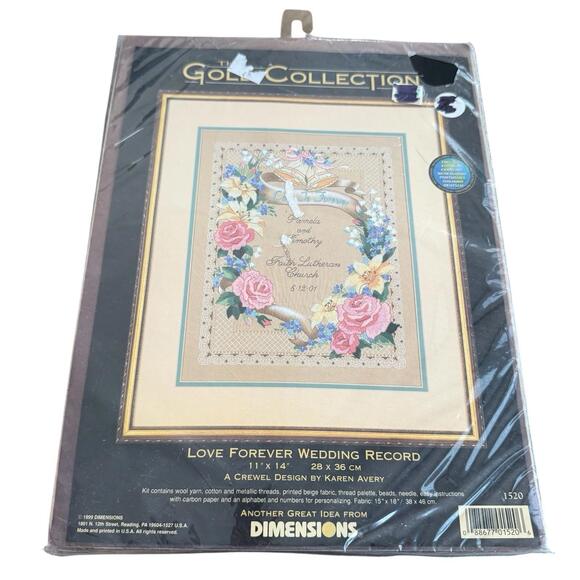 Dimensions Gold Collection Crewel Kit Love Forever Wedding Record 1999 - Picture 1 of 5